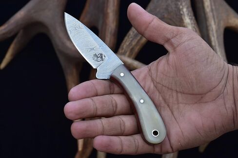 Knives Ranch Handmade EDC Knife - Full Tang Damascus Steel - Bone Handle - Horizontal Carry Cowboy Sheath Snug Fit (4404-B) in Saudi Arabia