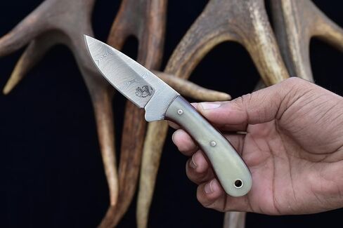 Knives Ranch Handmade EDC Knife - Full Tang Damascus Steel - Bone Handle - Horizontal Carry Cowboy Sheath Snug Fit (4404-B) in Saudi Arabia
