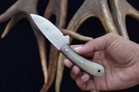 Knives Ranch Handmade EDC Knife - Full Tang Damascus Steel - Bone Handle - Horizontal Carry Cowboy Sheath Snug Fit (4404-B) in Saudi Arabia
