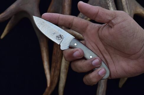 Knives Ranch Handmade EDC Knife - Full Tang Damascus Steel - Bone Handle - Horizontal Carry Cowboy Sheath Snug Fit (4404-B) in Saudi Arabia