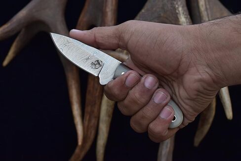 Knives Ranch Handmade EDC Knife - Full Tang Damascus Steel - Bone Handle - Horizontal Carry Cowboy Sheath Snug Fit (4404-B) in Saudi Arabia