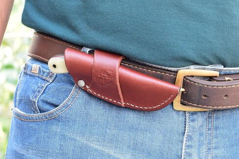 Knives Ranch Handmade EDC Knife - Full Tang Damascus Steel - Bone Handle - Horizontal Carry Cowboy Sheath Snug Fit (4404-B) in Saudi Arabia