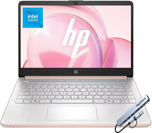 HP 14" Laptop Computer with Microsoft Office 365, 128GB UFS, 4GB RAM, Intel N150 Processor, Windows 11, Home & Office, Pale Rose Gold in Saudi Arabia