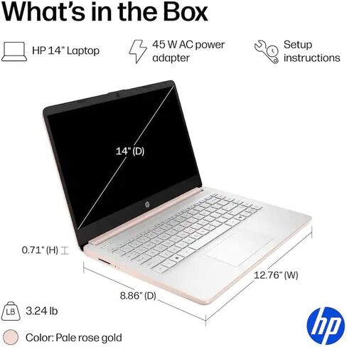 HP 14" Laptop Computer with Microsoft Office 365, 128GB UFS, 4GB RAM, Intel N150 Processor, Windows 11, Home & Office, Pale Rose Gold in Saudi Arabia