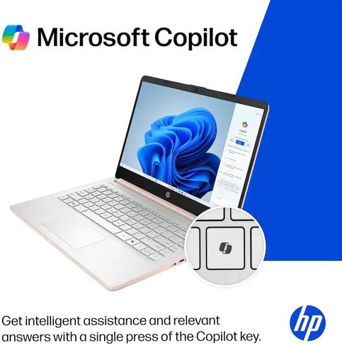 HP 14" Laptop Computer with Microsoft Office 365, 128GB UFS, 4GB RAM, Intel N150 Processor, Windows 11, Home & Office, Pale Rose Gold in Saudi Arabia