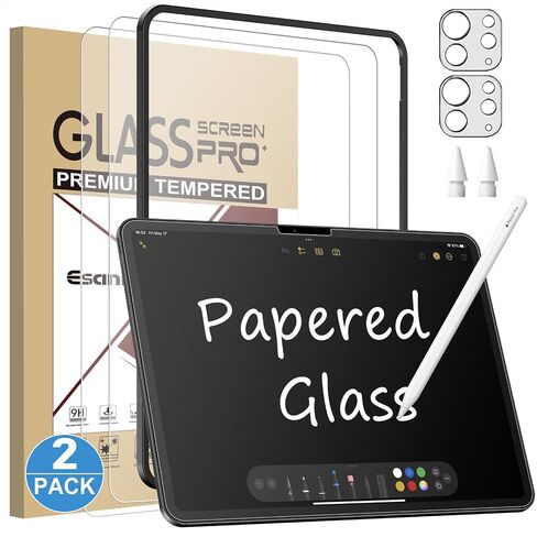 Esanik [2+2 Pack Like Paper Glass Screen Protector for iPad Pro 13 Inch M5/M4 (2025/2024) with Camera Lens Protector & Alignment Frame, 9H Tempered Glass PAPERed Film for Drawing Writing in Kuwait