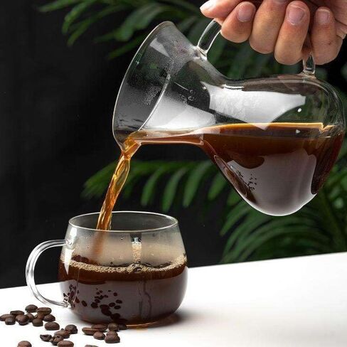 Pour Over Coffee Maker 2 Cup 16oz Borosilicate Glass Carafe with Stainless Steel Reusable Filter, Manual Drip Brewer, Paperless Coffee Pot for Home Kitchen Cafe in Kuwait