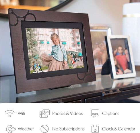 إطار الصور الرقمي Disney Classic Mickey Mouse Photoshare مقاس 10 بوصات بتقنية WiFi | أرسل الصورة أو الفيديو من الهاتف إلى إطار الصورة الرقمية مع تطبيق PhotoShare Frame v2 المجاني | التشفير الشامل | خشب الإسبريسو in Kuwait