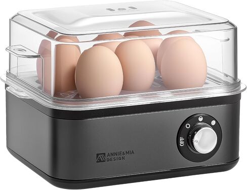 Annie & Mia Design Stainless Steel Electric Rapid Egg Cooker, 8 Egg Capacity 500W, Soft/Medium/Hard Boiled Egg Boiler Poacher Steamer Omelet Maker, BPA-Free Auto Shut-Off, with Recipe Guide Book in Kuwait