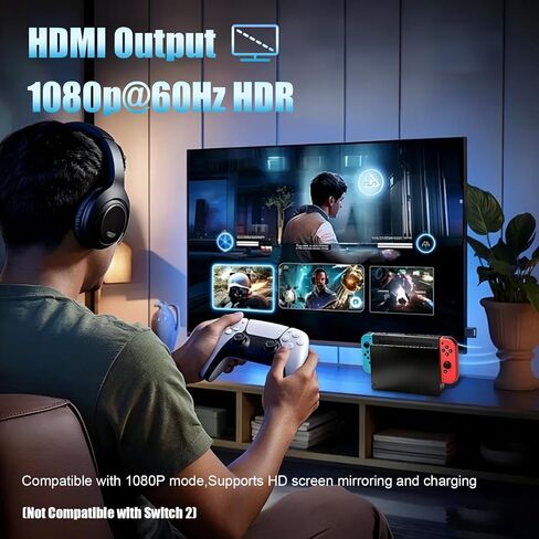 TV Dock Station for Nintendo Switch/Switch OLED, Portable 3-in-1 TV Dock Station Replacement Kit, Includes Original IC Module, AC Charger & High-Speed HDMI Cable for 1080P HD Output & Console Charging in Kuwait