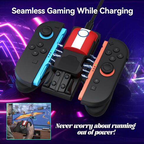 Magnetic Charging Grip for Switch 2 Joy Con, LED Indicator, Play While Charging with Charging Cable in Kuwait
