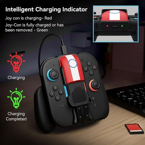 Magnetic Charging Grip for Switch 2 Joy Con, LED Indicator, Play While Charging with Charging Cable in Kuwait