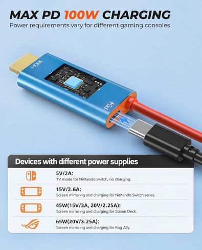 Switch 2 Dock, Switch 2 TV Adapter - 4K@60Hz Play While 100W PD Charging USB C to HDMI Adapter for Nintendo Switch Dock, 6.6ft Portable Travel TV Cable for NintendoSwitch 2/1/Steam Deck/OLED in Kuwait