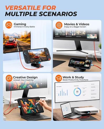 Switch 2 Dock, Switch 2 TV Adapter - 4K@60Hz Play While 100W PD Charging USB C to HDMI Adapter for Nintendo Switch Dock, 6.6ft Portable Travel TV Cable for NintendoSwitch 2/1/Steam Deck/OLED in Kuwait