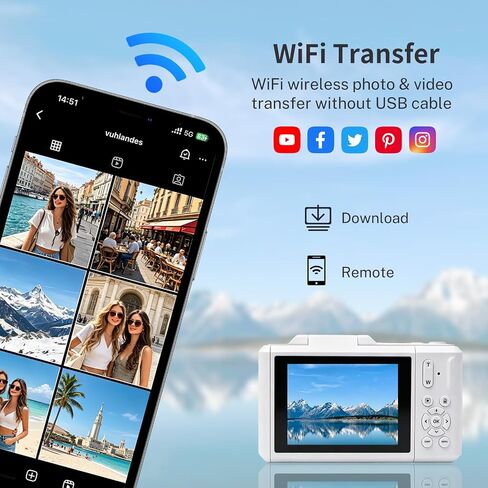 8K Digital Camera, 96MP Autofocus Vlog Camera with 180° Flip Screen, WiFi Wireless Transfer, Slow Motion & Time Lapse, Portable Compact Camera for Photography Video Vlogging Teens Beginners in Saudi Arabia