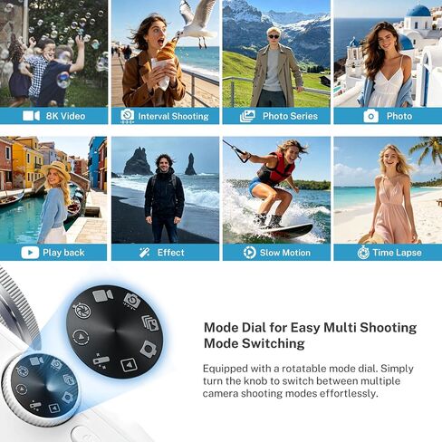 8K Digital Camera, 96MP Autofocus Vlog Camera with 180° Flip Screen, WiFi Wireless Transfer, Slow Motion & Time Lapse, Portable Compact Camera for Photography Video Vlogging Teens Beginners in Saudi Arabia