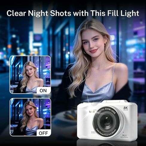 8K Digital Camera, 96MP Autofocus Vlog Camera with 180° Flip Screen, WiFi Wireless Transfer, Slow Motion & Time Lapse, Portable Compact Camera for Photography Video Vlogging Teens Beginners in Saudi Arabia
