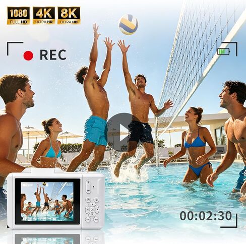 8K Digital Camera, 96MP Autofocus Vlog Camera with 180° Flip Screen, WiFi Wireless Transfer, Slow Motion & Time Lapse, Portable Compact Camera for Photography Video Vlogging Teens Beginners in Saudi Arabia