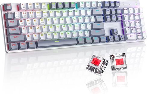 RisoPhy Wireless Mechanical Keyboard, Triple Mode 2.4G/USB-C/Bluetooth Gaming Keyboard, 104 Keys Programmable, Customize RGB Backlit, Red Switch, Bicolor PBT Keycaps, Rechargeable Wired for Laptop PC in Kuwait