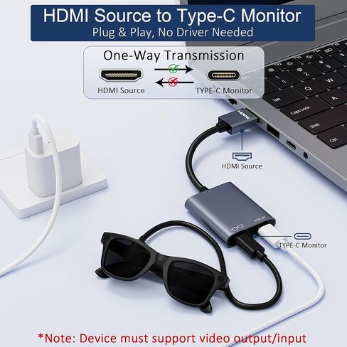 نظارات AR محول HDMI إلى USB C 4K@60 هرتز، محول XR مع تشغيل وشحن لـ XREAL One/Air 2 Pro، VITURE Pro، RayNeo Air 2s، Rokid Max، Switch 2/1، Steam Deck، PS5/4، Xbox، ROG Ally، شاشة محمولة in Kuwait