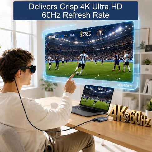 نظارات AR محول HDMI إلى USB C 4K@60 هرتز، محول XR مع تشغيل وشحن لـ XREAL One/Air 2 Pro، VITURE Pro، RayNeo Air 2s، Rokid Max، Switch 2/1، Steam Deck، PS5/4، Xbox، ROG Ally، شاشة محمولة in Kuwait