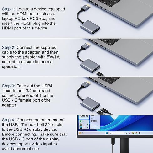 نظارات AR محول HDMI إلى USB C 4K@60 هرتز، محول XR مع تشغيل وشحن لـ XREAL One/Air 2 Pro، VITURE Pro، RayNeo Air 2s، Rokid Max، Switch 2/1، Steam Deck، PS5/4، Xbox، ROG Ally، شاشة محمولة in Kuwait