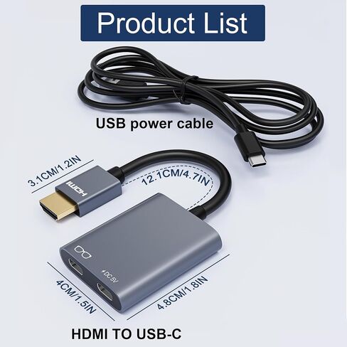 نظارات AR محول HDMI إلى USB C 4K@60 هرتز، محول XR مع تشغيل وشحن لـ XREAL One/Air 2 Pro، VITURE Pro، RayNeo Air 2s، Rokid Max، Switch 2/1، Steam Deck، PS5/4، Xbox، ROG Ally، شاشة محمولة in Kuwait