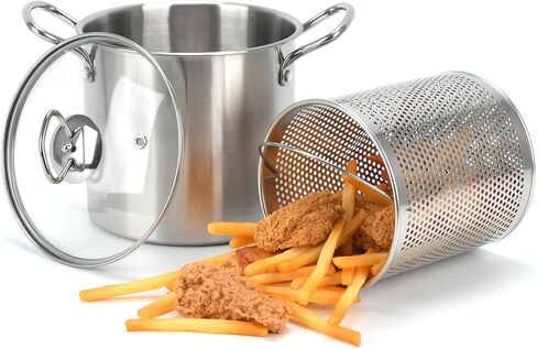 3.7Qt Deep Fryer Pot with Basket, Stainless Steel Frying Pot with Oil Strainer and Lid Kitchen Deep Fryer for Home, Frying, Cooking, Picnic (3.5L) in Saudi Arabia