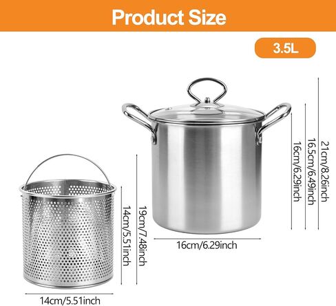 3.7Qt Deep Fryer Pot with Basket, Stainless Steel Frying Pot with Oil Strainer and Lid Kitchen Deep Fryer for Home, Frying, Cooking, Picnic (3.5L) in Saudi Arabia