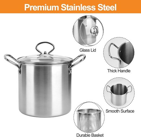 3.7Qt Deep Fryer Pot with Basket, Stainless Steel Frying Pot with Oil Strainer and Lid Kitchen Deep Fryer for Home, Frying, Cooking, Picnic (3.5L) in Saudi Arabia