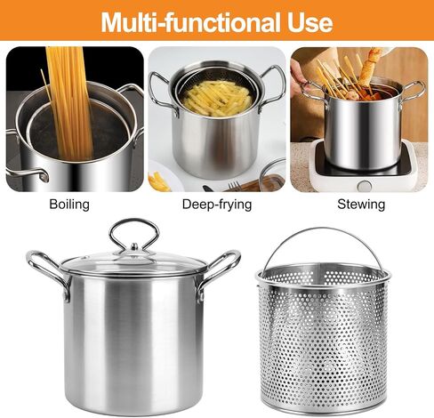 3.7Qt Deep Fryer Pot with Basket, Stainless Steel Frying Pot with Oil Strainer and Lid Kitchen Deep Fryer for Home, Frying, Cooking, Picnic (3.5L) in Saudi Arabia