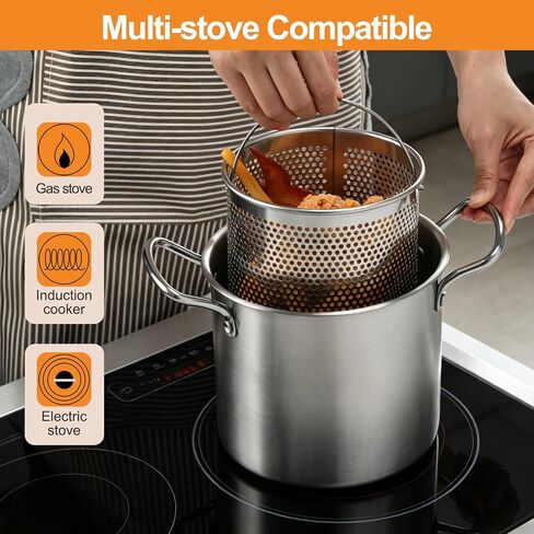 3.7Qt Deep Fryer Pot with Basket, Stainless Steel Frying Pot with Oil Strainer and Lid Kitchen Deep Fryer for Home, Frying, Cooking, Picnic (3.5L) in Saudi Arabia