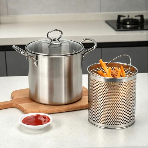 3.7Qt Deep Fryer Pot with Basket, Stainless Steel Frying Pot with Oil Strainer and Lid Kitchen Deep Fryer for Home, Frying, Cooking, Picnic (3.5L) in Saudi Arabia