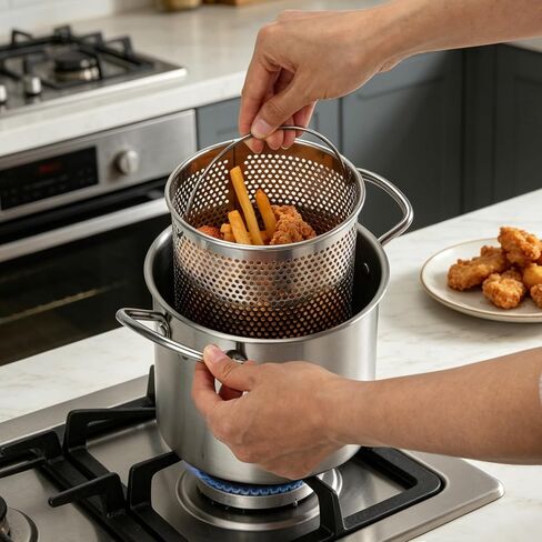 3.7Qt Deep Fryer Pot with Basket, Stainless Steel Frying Pot with Oil Strainer and Lid Kitchen Deep Fryer for Home, Frying, Cooking, Picnic (3.5L) in Saudi Arabia