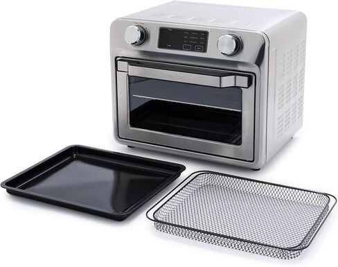 GreenPan Bistro Stainless Steel 9-in-1 Air Fry Oven, Nonstick Baking Pan, Stainless Steel Rack, and Basket, Fast Heating, Multifunction Presets, Cool-Touch Handle, PFAS-Free, Easy Cleanup Crumb Tray in Kuwait