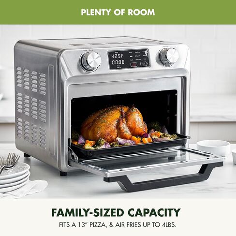 GreenPan Bistro Stainless Steel 9-in-1 Air Fry Oven, Nonstick Baking Pan, Stainless Steel Rack, and Basket, Fast Heating, Multifunction Presets, Cool-Touch Handle, PFAS-Free, Easy Cleanup Crumb Tray in Kuwait