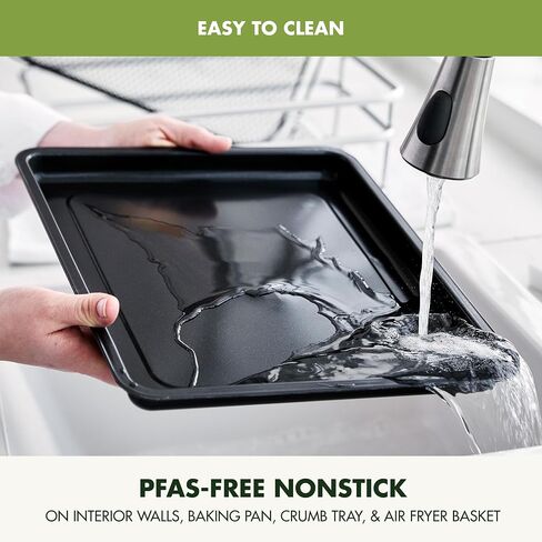 GreenPan Bistro Stainless Steel 9-in-1 Air Fry Oven, Nonstick Baking Pan, Stainless Steel Rack, and Basket, Fast Heating, Multifunction Presets, Cool-Touch Handle, PFAS-Free, Easy Cleanup Crumb Tray in Kuwait