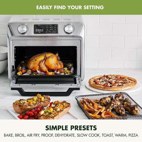 GreenPan Bistro Stainless Steel 9-in-1 Air Fry Oven, Nonstick Baking Pan, Stainless Steel Rack, and Basket, Fast Heating, Multifunction Presets, Cool-Touch Handle, PFAS-Free, Easy Cleanup Crumb Tray in Kuwait