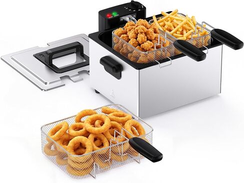 DUMOS Deep Fryer with 3 Baskets, 1800W Electric Fryer with 5 Liter Capacity in Saudi Arabia