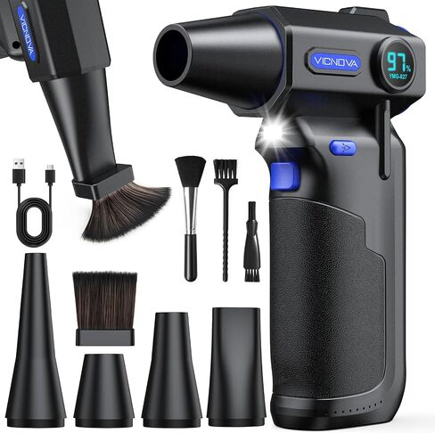 VICNOVA Compressed Air Duster, 150000RPM 3-Gear Brushless Motor Cordless Electric Air Blower, Rechargeable Air Blower with LED Light for PC, Computer, Laptop, Keyboard, Car Cleaning, Gifts for Men in Kuwait