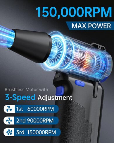 VICNOVA Compressed Air Duster, 150000RPM 3-Gear Brushless Motor Cordless Electric Air Blower, Rechargeable Air Blower with LED Light for PC, Computer, Laptop, Keyboard, Car Cleaning, Gifts for Men in Kuwait