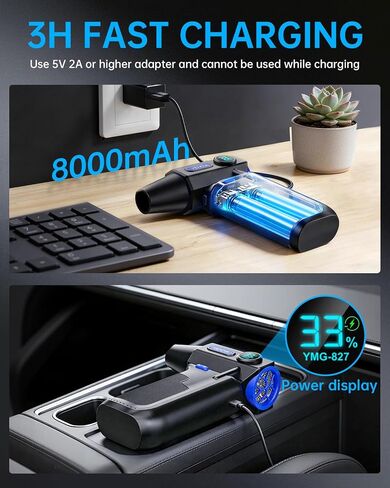 VICNOVA Compressed Air Duster, 150000RPM 3-Gear Brushless Motor Cordless Electric Air Blower, Rechargeable Air Blower with LED Light for PC, Computer, Laptop, Keyboard, Car Cleaning, Gifts for Men in Kuwait