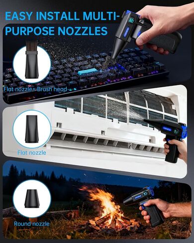 VICNOVA Compressed Air Duster, 150000RPM 3-Gear Brushless Motor Cordless Electric Air Blower, Rechargeable Air Blower with LED Light for PC, Computer, Laptop, Keyboard, Car Cleaning, Gifts for Men in Kuwait