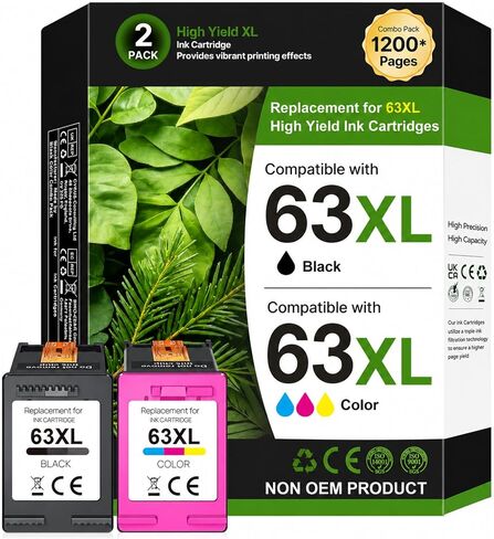 63XL Ink Cartridges Black and Color Replacement for HP Ink 63 for HP 63XL Ink Cartridge Combo Pack Work for HP OfficeJet 3830 4650 5255 5258 5200; Envy 4520 4512 4510; DeskJet 1112 2130 3630 (2 Pack) in Saudi Arabia