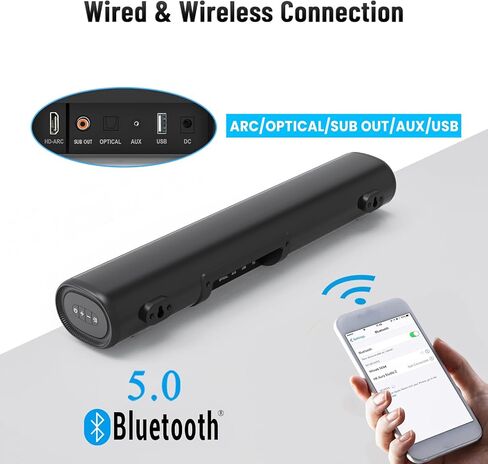 شريط صوت LITTOAK للتلفزيون، مكبر صوت BT 5.0، مكبرات صوت 50 وات 16 بوصة للصوت المنزلي والألعاب وأجهزة العرض ومكبرات صوت التلفزيون تدعم وصلة HDMI ARC/Optical/RCA/USB/AUX في الداخل والخارج، يمكن تركيبها على الحائط in Kuwait