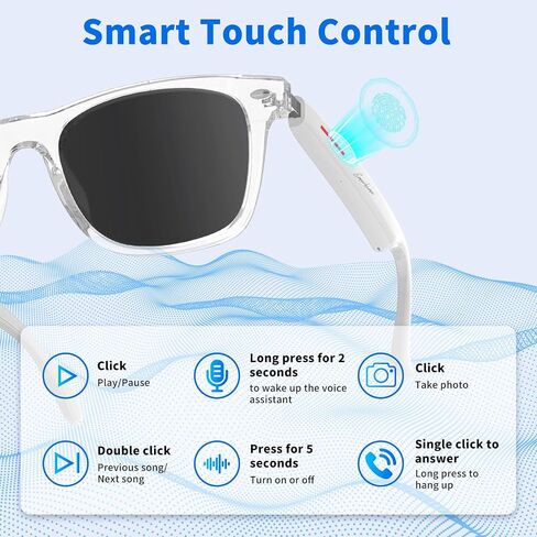 Emerhome Smart Bluetooth Sunglasses - Audio Sunglasses for Men & Women, Touch Control, Outdoor UV Protection and Voice Control, Hands-Free Calls (Black Lens) in Saudi Arabia