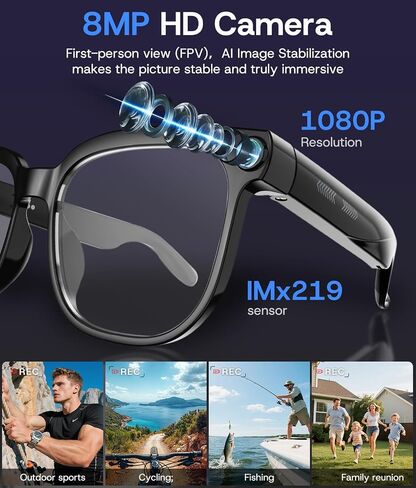 AI Smart Glasses, Bluetooth Glasses for Men, Women,8MP Camera, Real-time ChatGPT, AI Photo Recognition and Translation,Photochromic Transition Lenses, WiFi Transfer, for Life, Work and Travel in Saudi Arabia