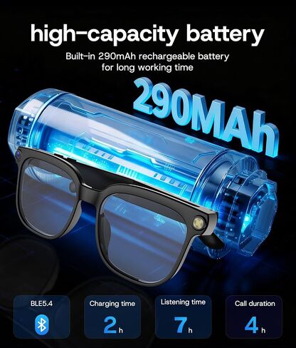 AI Smart Glasses, Bluetooth Glasses for Men, Women,8MP Camera, Real-time ChatGPT, AI Photo Recognition and Translation,Photochromic Transition Lenses, WiFi Transfer, for Life, Work and Travel in Saudi Arabia
