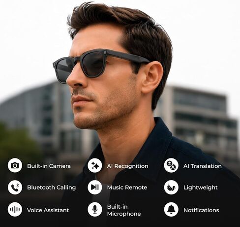 iTouch Aura Pro AI Smart Glasses with 1080p Camera, Bluetooth Audio Sunglasses, Open-Ear Speakers, AI Translation, Object Recognition, Blue Light & UV Protection, 7-Hour Battery in Saudi Arabia