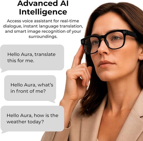 iTouch Aura Pro AI Smart Glasses with 1080p Camera, Bluetooth Audio Sunglasses, Open-Ear Speakers, AI Translation, Object Recognition, Blue Light & UV Protection, 7-Hour Battery in Saudi Arabia